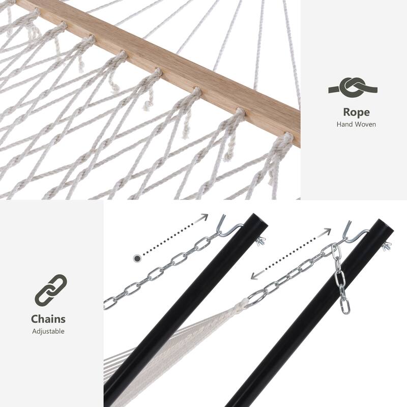 Double Hammock with Stand, Two Person Cotton Rope Hammock