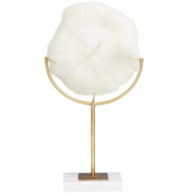 Cream Polystone Handmade Coral Decorative Sculpture with Marble Base - Roche River Decor