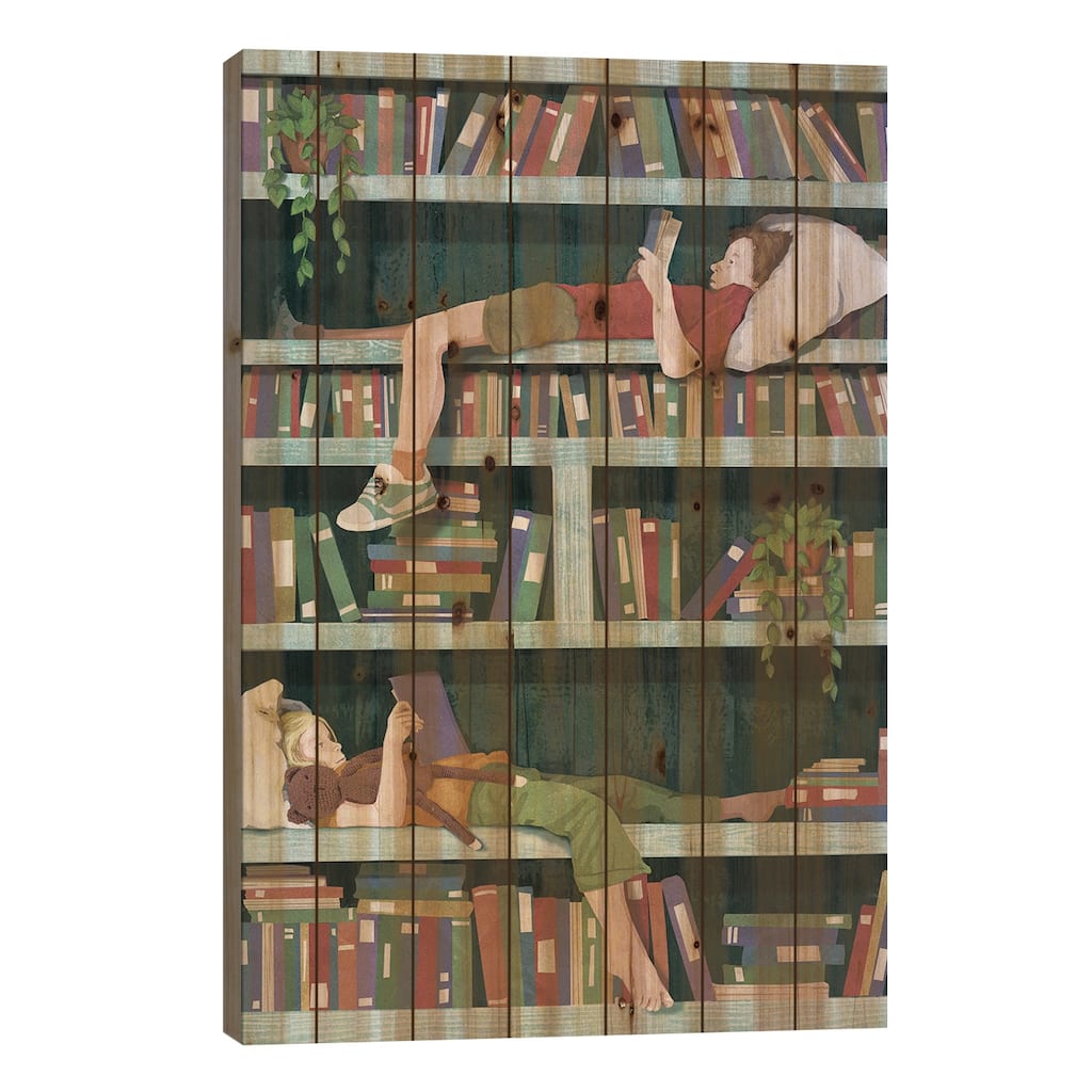 Bookshelf Wonder Print On Wood by Peter Walters - Multi-Color