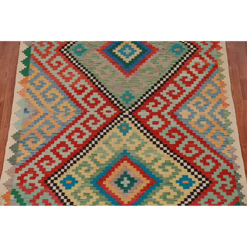 Kilim Oriental Area Rug Flatweave Multi-Color Wool Carpet - 5'10" x 8'7"