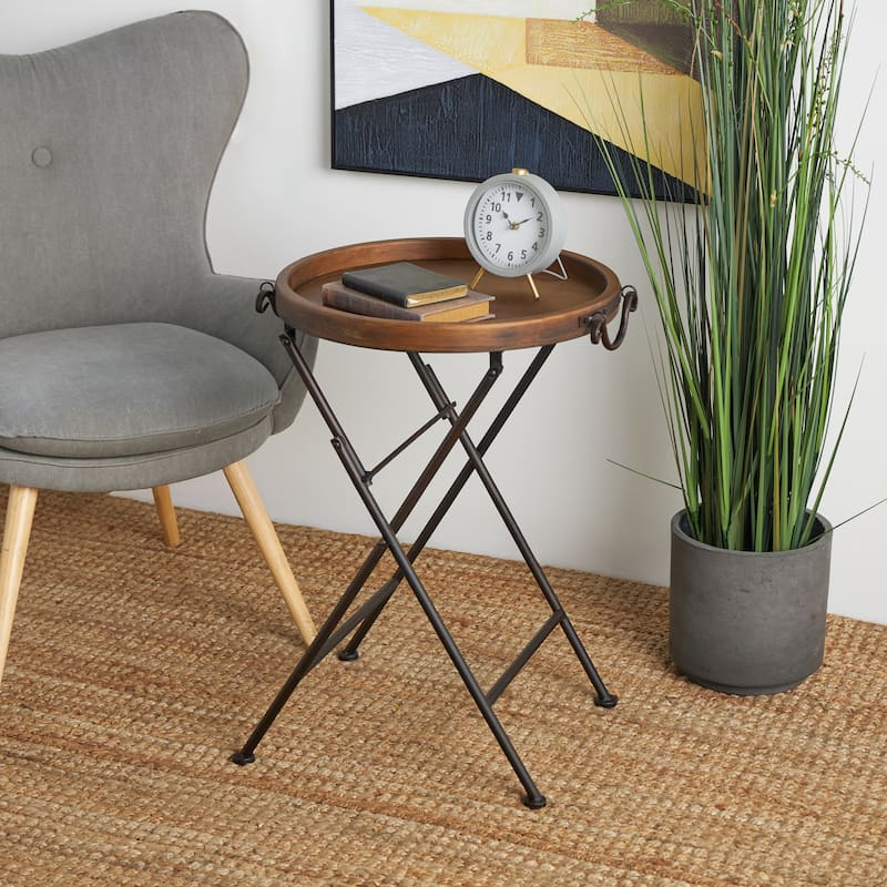 Metal Accent Table with Brown Wood Top - Black - Roche River Decor
