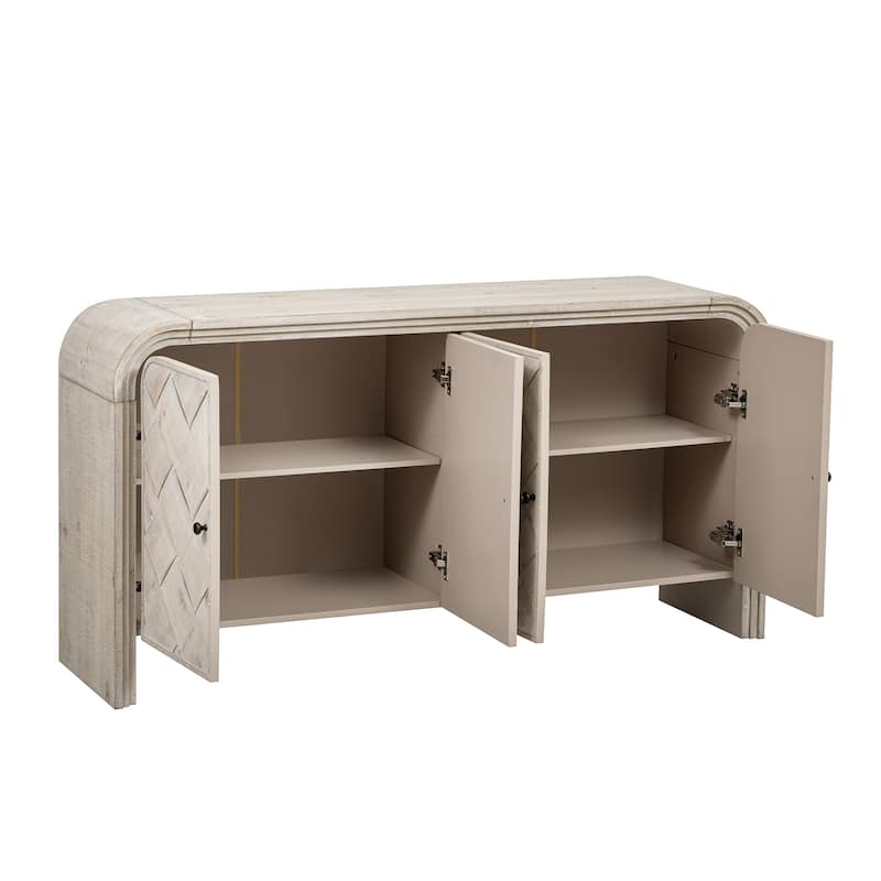 Arched 4 Door Sideboard Entryway Cabinets Accent Cabinet with Woven Wood Slat Doors and Metal Door Handle for Entryway