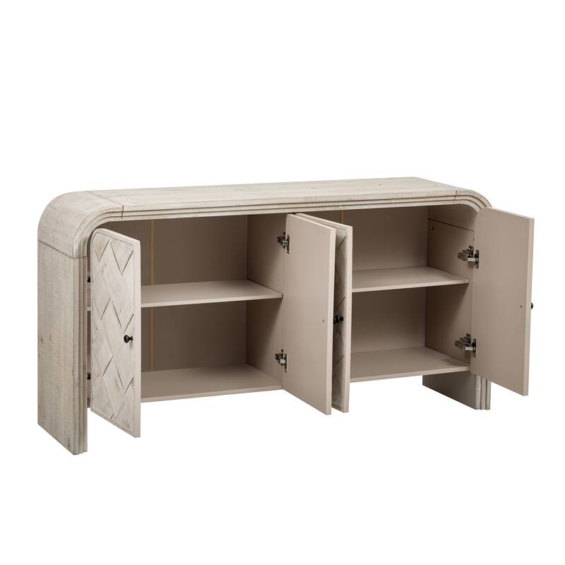 Versatile Console Table Sideboard with Woven Design Wood Doors and Solid Wood Veneer,Buffet Sideboard