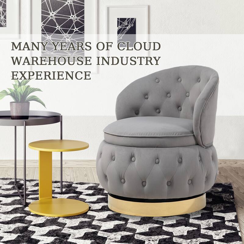 360 Degree Swivel Cuddle Barrel Accent Storage Chairs, Round Armchairs with Wide Upholstered, for Living Room - Grey