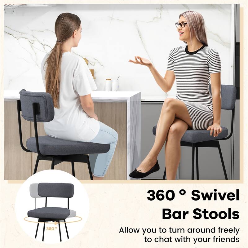 Gymax 2PCS Swivel Bar Stool 29'' Upholstered Bar Height Dining Chair
