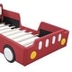 preview thumbnail 30 of 39, Race Car-shaped Frame Upholstered Bed with Wheels, Twin Size Grounded Slat Support Children Floor Bed for Toddler Platform Bed