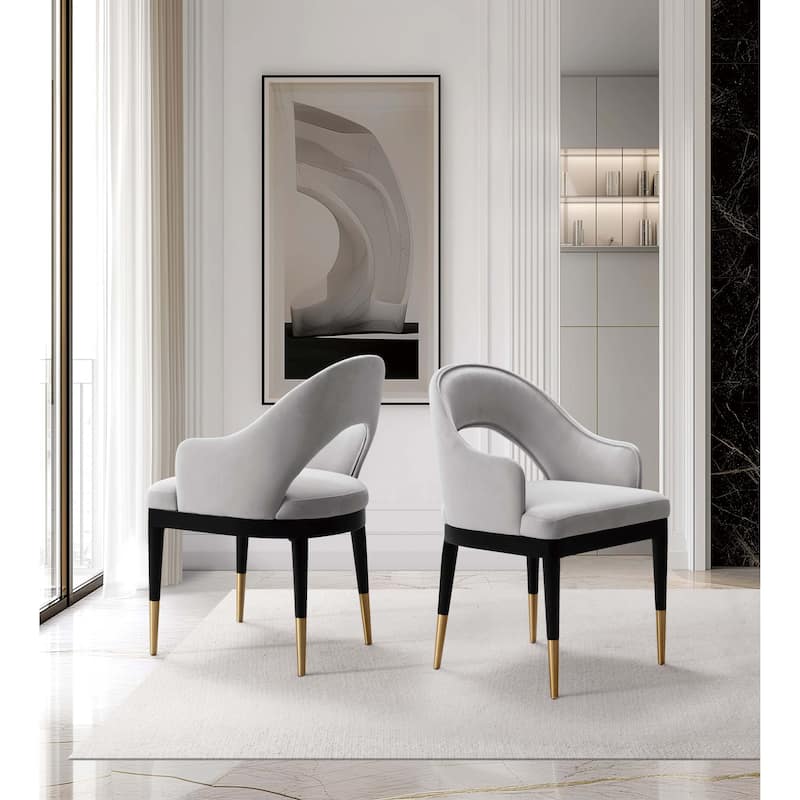 Manhattan Comfort Modern Carrington Velvet Dining Armchair - Grey - Set of 2