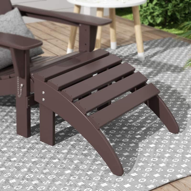 Polytrends Laguna All-Weather Poly Outdoor Patio Adirondack Chair Ottoman - Foldable - Dark Brown