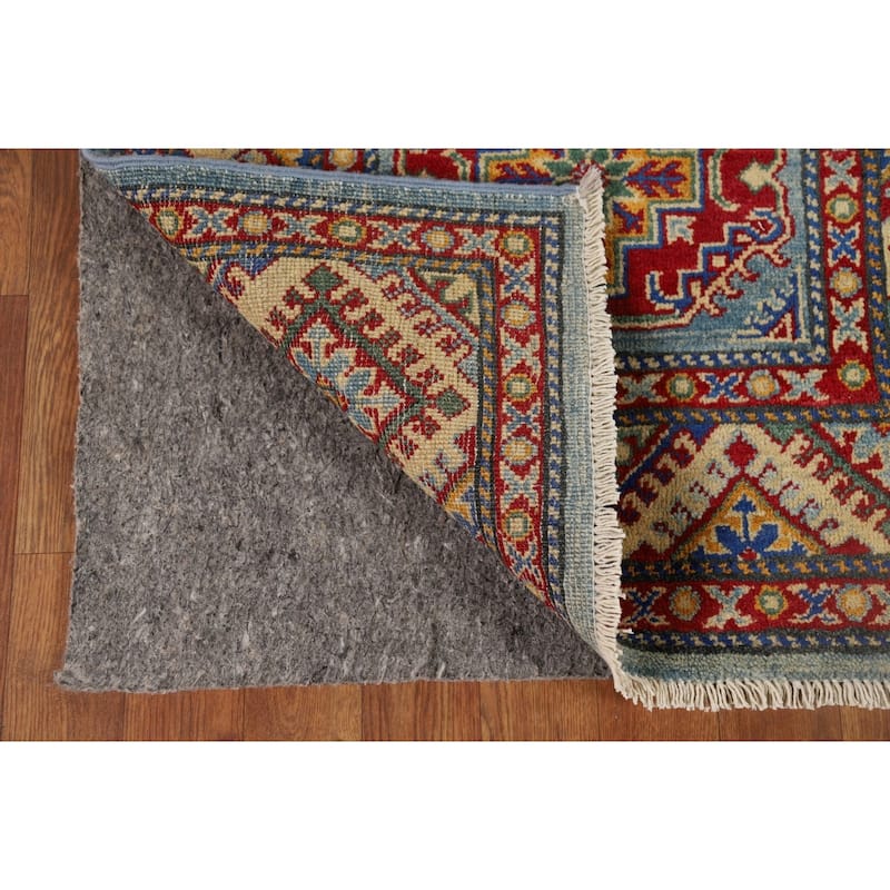 Light Blue Kazak Oriental Runner Rug Hand-Knotted Wool Carpet - 2'7" x 12'9"