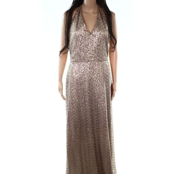 Shop Amsale Deep Gold Womens Size 10 Sequined V-Neck Sheath Dress - On ...