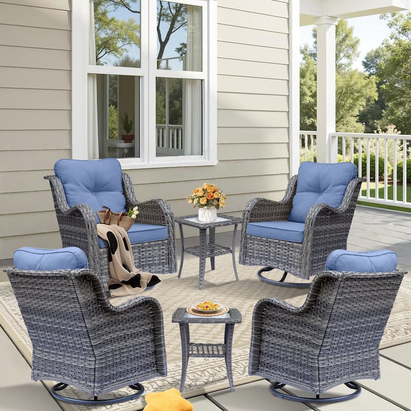 6-piece Wicker Outdoor Patio Furniture Set with Swivel Rocker Chairs