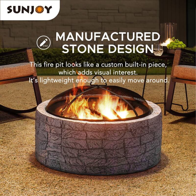 Sunjoy Stone 26 in. Round Wood Burning Firepit