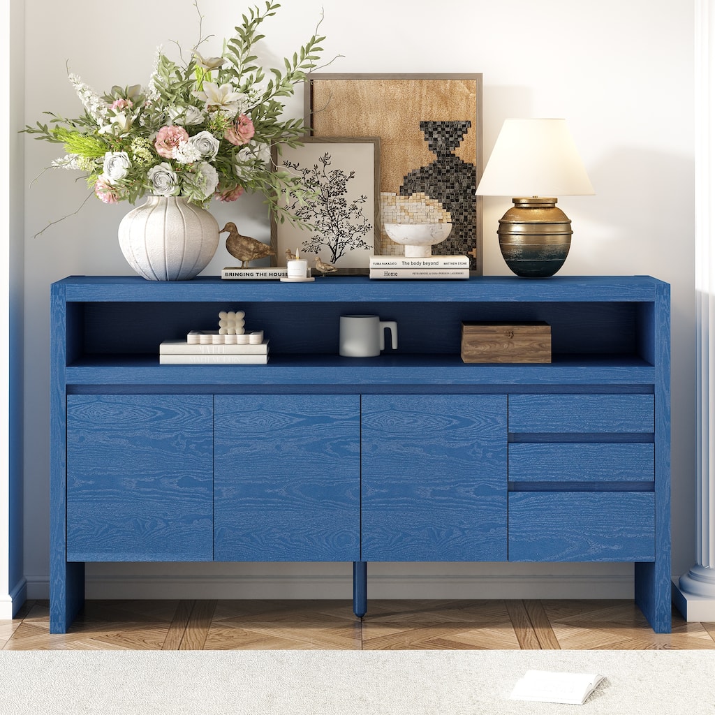 Modern 3-Door Buffet Cabinet Entrance shoe cabinet with Semi-Open Shelf and 3 Drawers, for Living Room, Hallway, Dining Room
