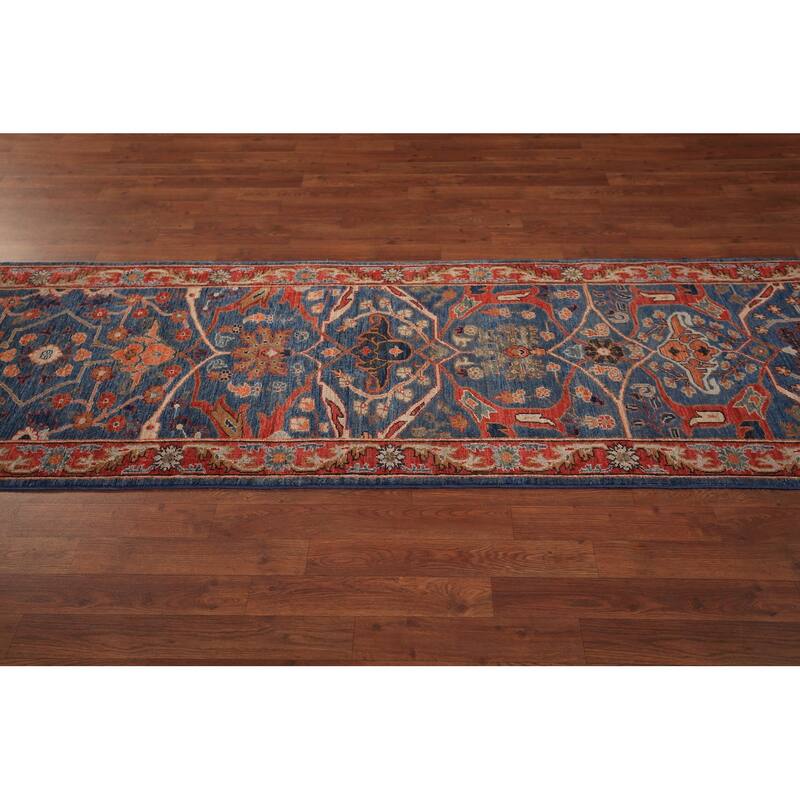 Blue Vegetable Dye Ziegler Oriental Runner Rug Handmade Wool Carpet - 2'8" x 12'11"