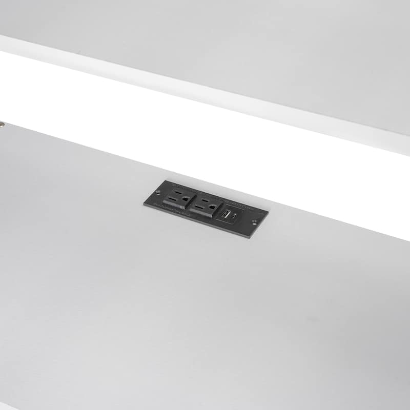Twin/Full Size Loft Bed with Multi-storage Desk, LED light and Bedside Tray, Charging Station, White