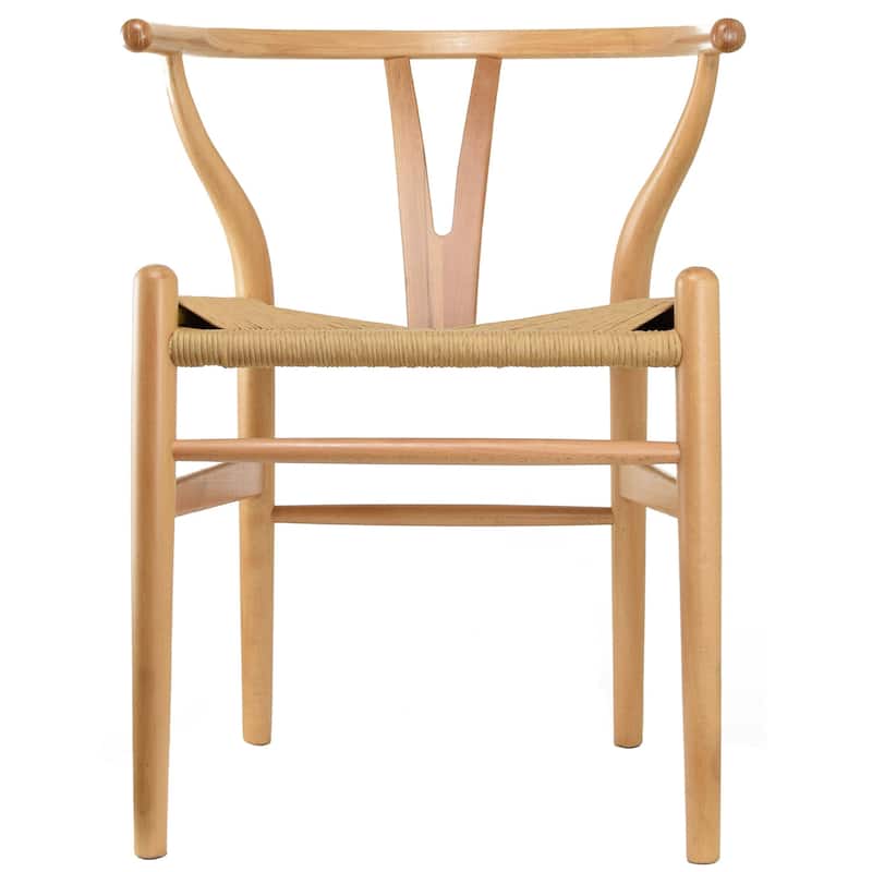 Set of 2 Modern Wish bone Solid Wooden Dining Chair with Woven Paper cord Seat, Farmhouse Y Back Elbow Side Chair