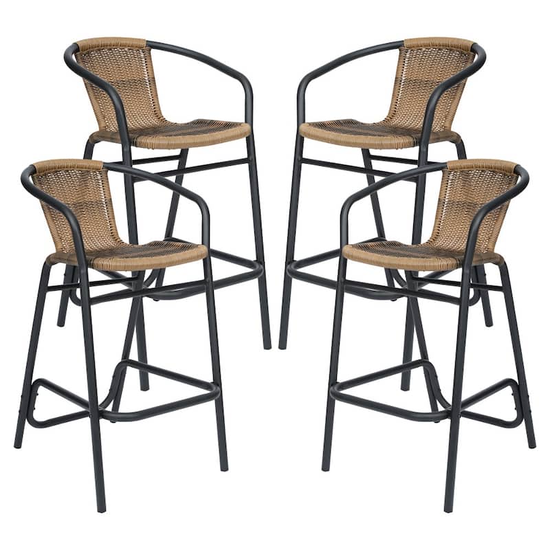 4PK Indoor/Outdoor Rattan Restaurant Barstools