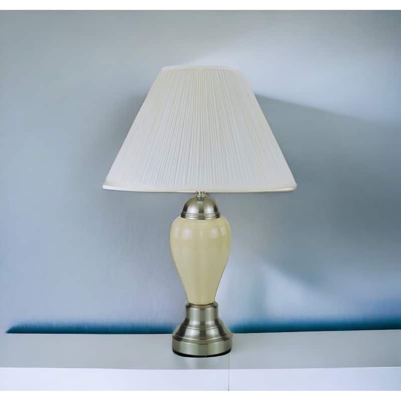 27" Transitional Ceramic Table Lamp with Empire Linen Shade and 3-Way Switch for Bedroom Decor - 27"H x 16"W x 16"D