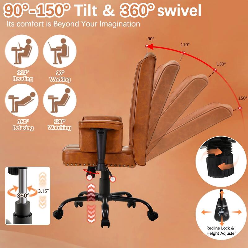 Adjustable Desk Chair Executive Office Chair Computer Chair Ergonomic Mid Back with 360°Swivel Home Office Desk Chair