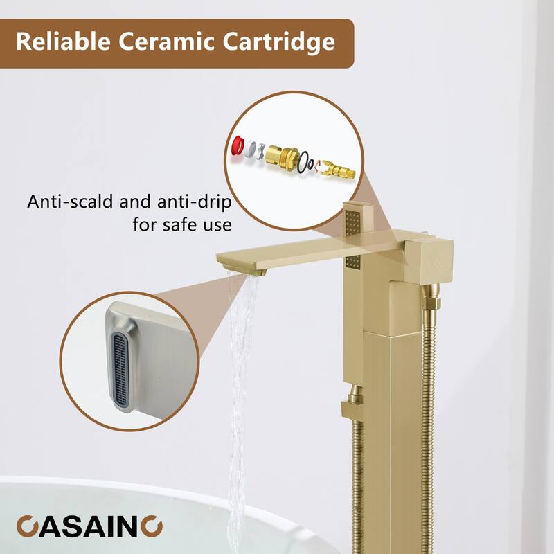 CASAINC Single-Handle Freestanding Floor-Mount Roman Tub Faucet with Hand Shower