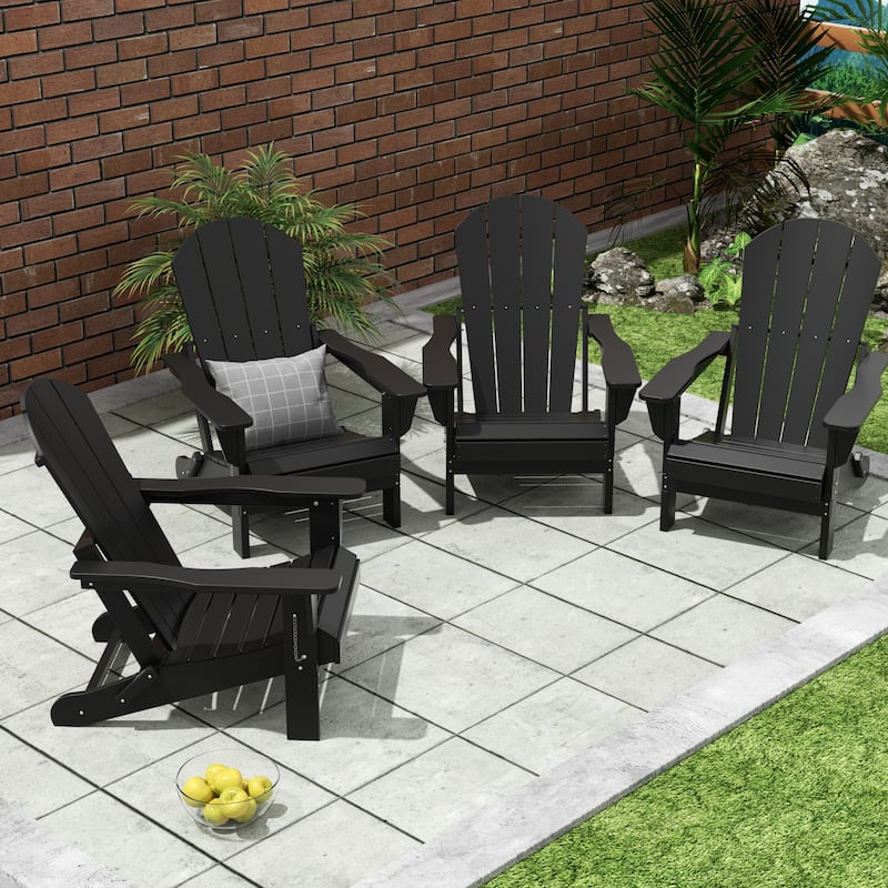 Polytrends Laguna All Weather Poly Outdoor Adirondack Chair - Foldable (Set of 4) - Black