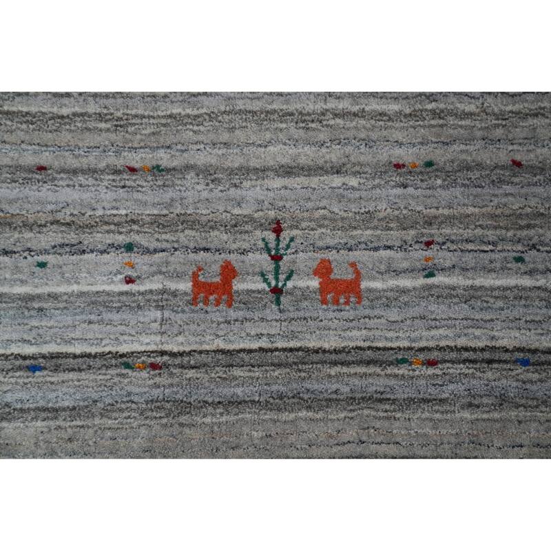 Tribal Gabbeh Indian Area Rug Hand-Knotted Wool Carpet - 4'11" x 8'1"