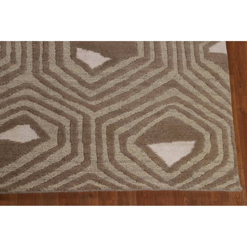 Geometric Indo Modern Area Rug Handmade Wool Carpet - 8'11"x 11'9"