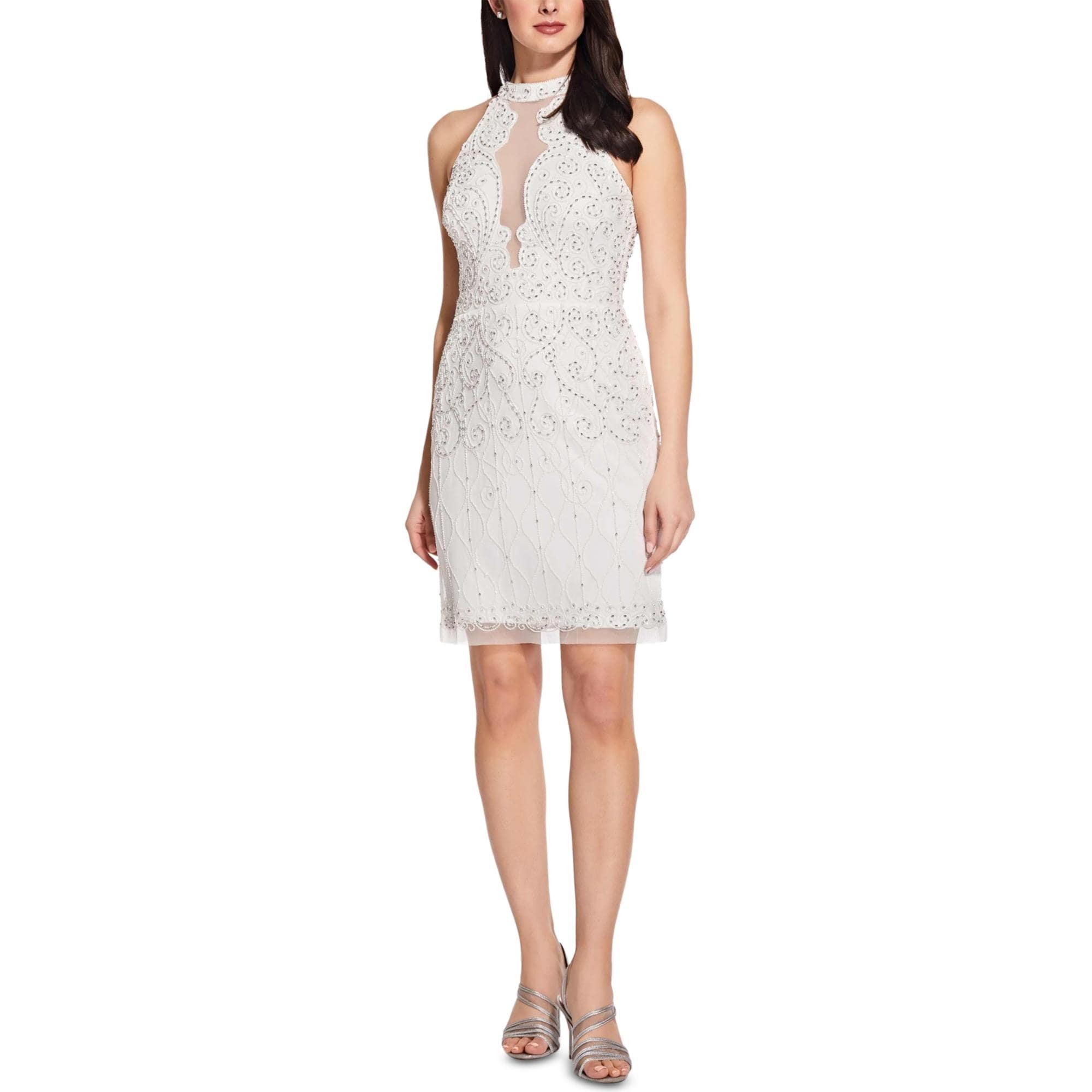adrianna papell embellished halter sheath dress