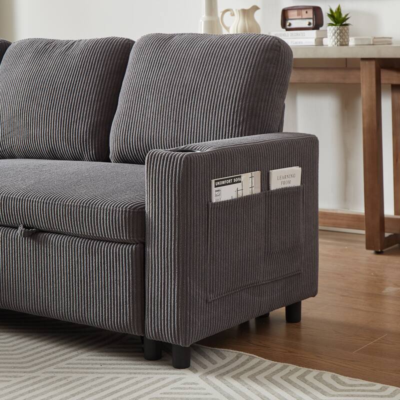 Reversible L-Shaped Combo Sofa Bed with Pullout Sleeper, Cup Holder, Side Pocket and Storage, Daybed, for Small Living Rooms