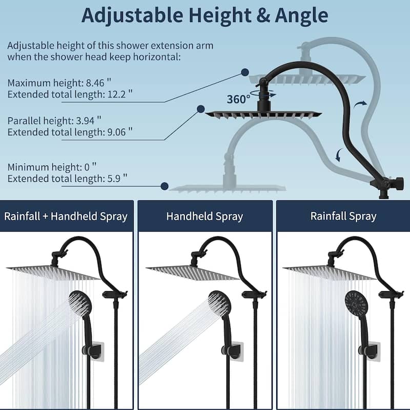 7-Spray 8-Inch Rainfall Shower Head with Handheld Showerhead Combo