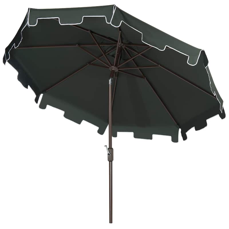 SAFAVIEH Sinica Aluminum Tilt And Crank 9-Foot Crank Market Patio Umbrella with Flap