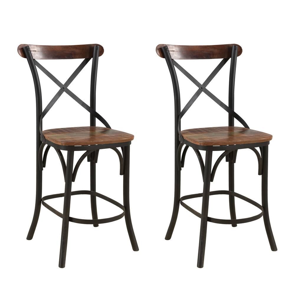 Linon Cross-Back Wood Counter Chairs (Set of 2)