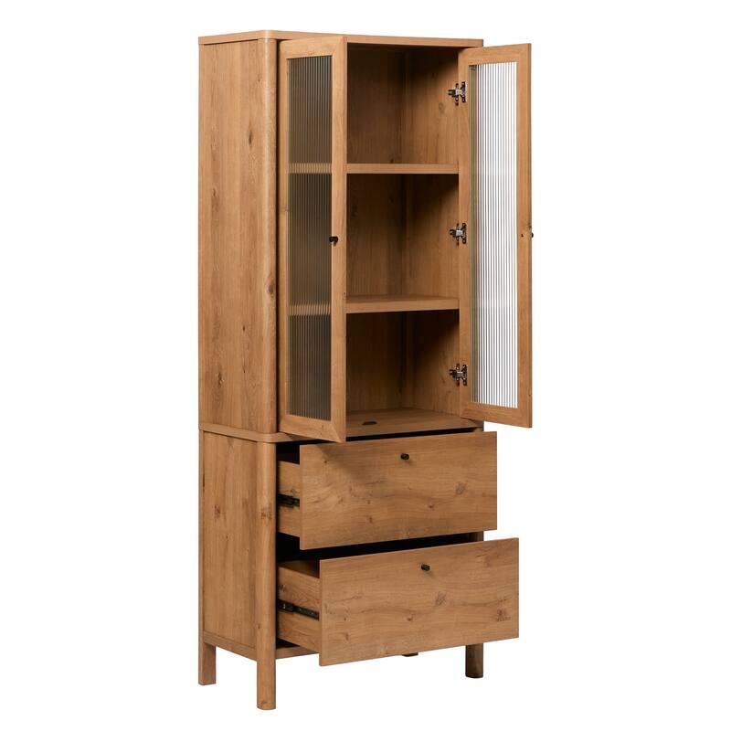 Walker Edison Modern Fluted Glass Bookshelf Cabinet with Drawers