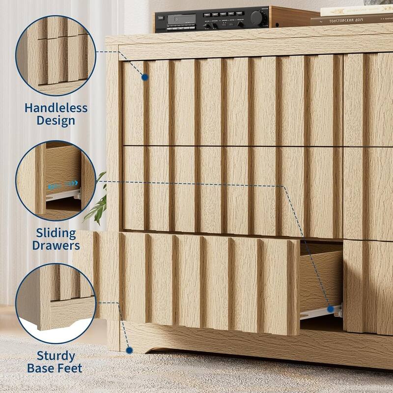 6 Drawers Fluted Modern Dresser, Versatile Chest of Drawers for Bedroom