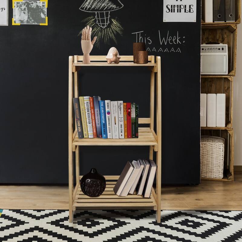 Woodhaven Slatted 3-Shelf Ladder Bookcase with Solid American Gumwood