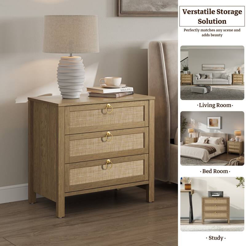 Set of 2 Farmhouse Style Nightstands with 3 Drawers