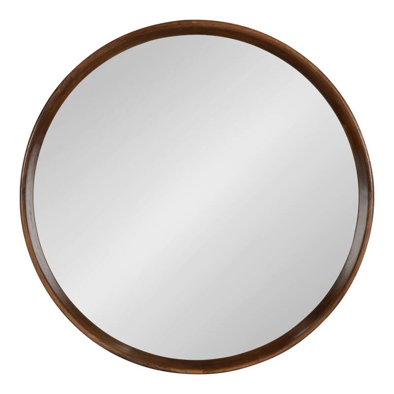 Kate and Laurel Prema Wood Framed Mirror - 28" Diameter - Walnut Brown