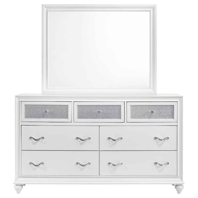 7-Drawer White Dresser and Mirror Set with Glam Modern Style, Smooth Glide Hardware, and Spacious Storage Space