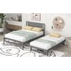preview thumbnail 3 of 32, Full Size Platform Bed with Adjustable Trundle, Headboard for Added Stability, Pine Wood and MDF Construction, Grey