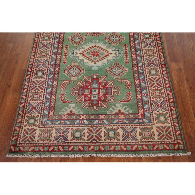 Green Kazak Accent Rug Hand-Knotted Wool Carpet - 3'5" x 4'9"