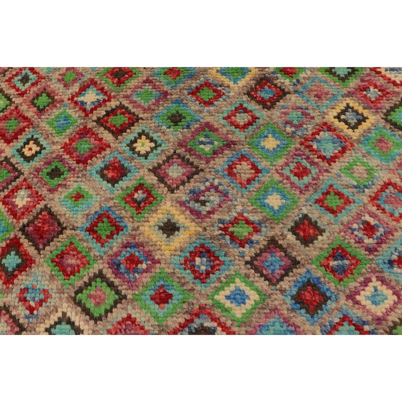 Modern Balochi Ponce Brown/Red Hand Knotted Wool Rug - 4'0'' x 5'9''