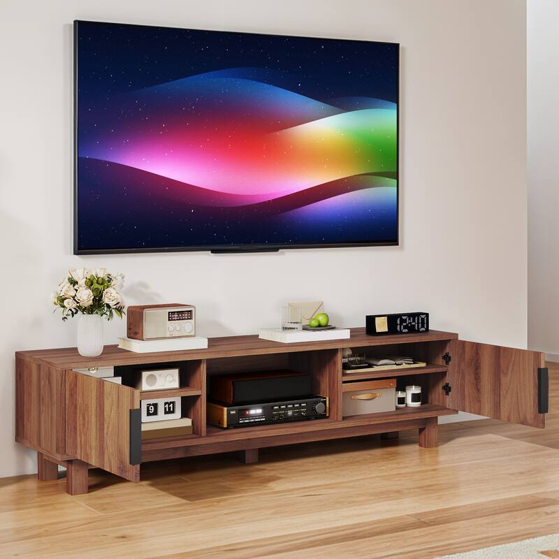 Moasis 59"W Fluted TV Stands for TVs up to 65 Inches, Entertainment Center with Power Outlets
