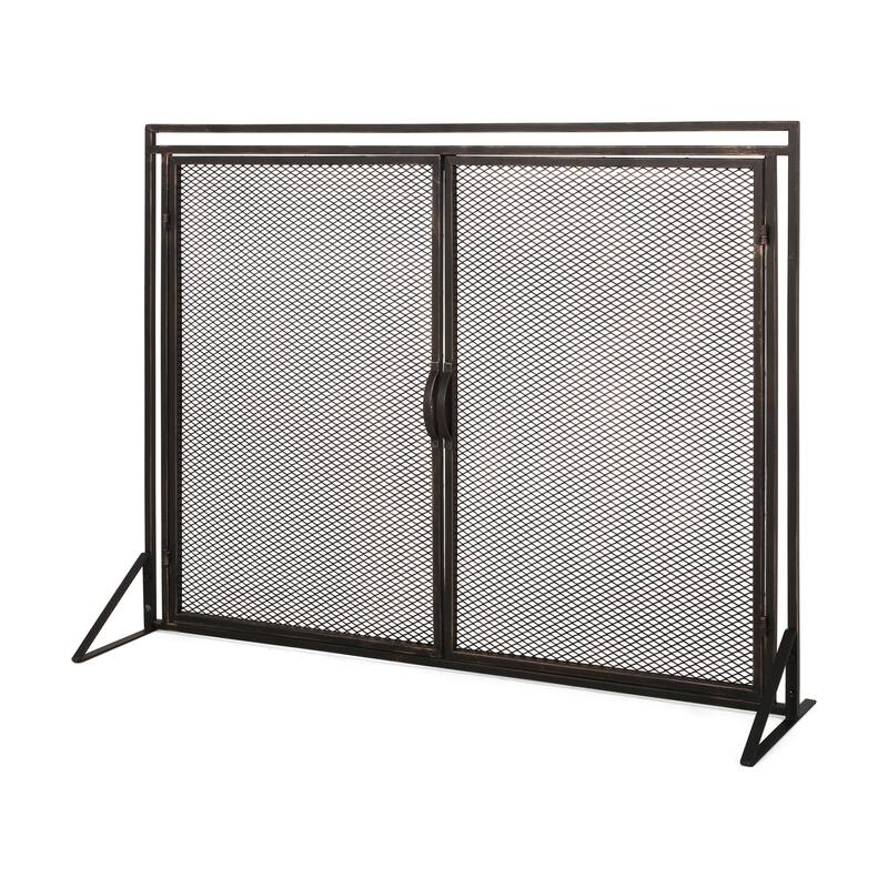31x40 Fireplace Screen, 2 Door Diamond Mesh Design, Black Bronze Iron
