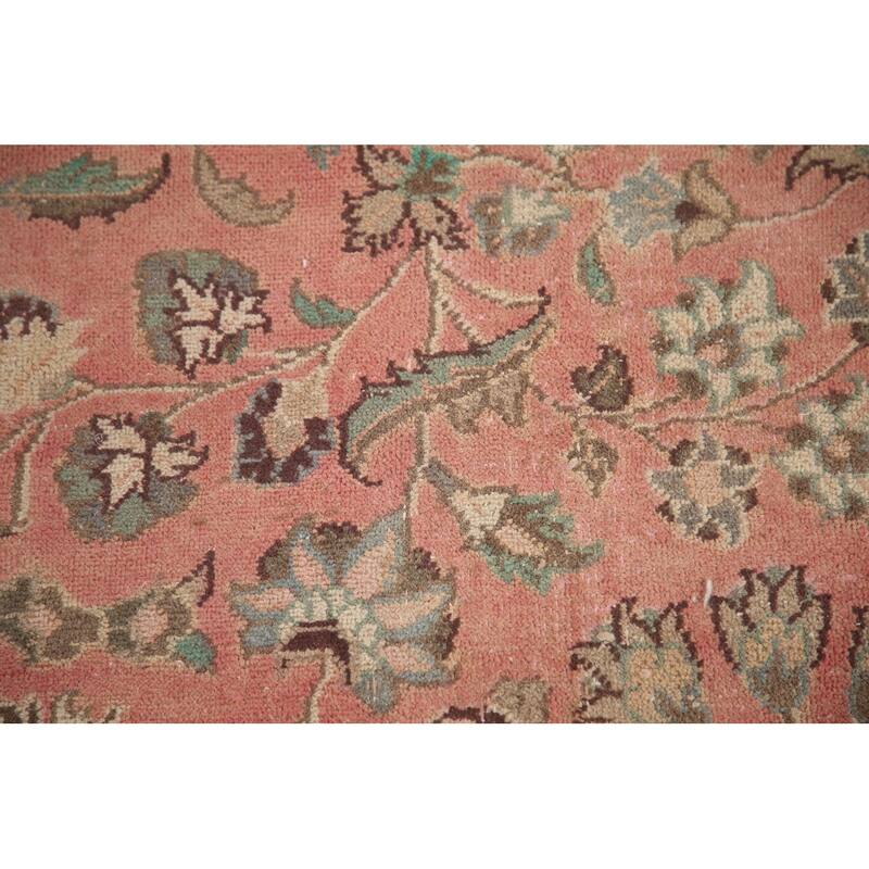 Hand Knotted Oriental 100% Wool Carpet Traditional Floral Pink Mashad Area Rug - 13' 0'' X 9' 7''
