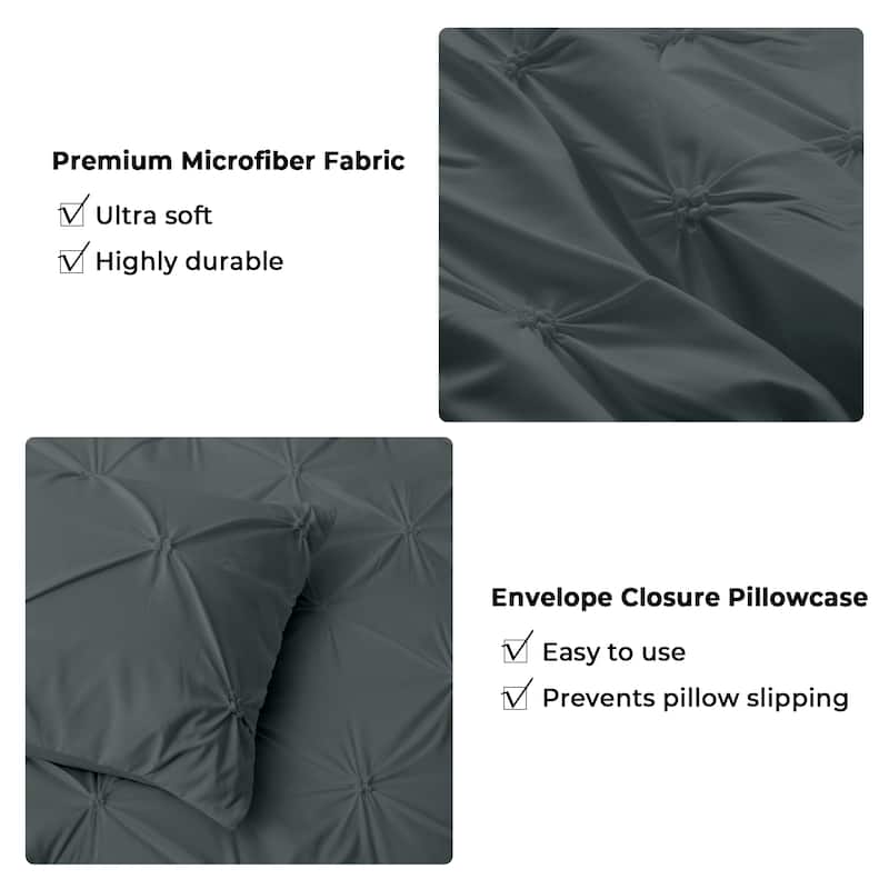 3 Piece Reversible Pintuck Pinch Pleat Bohemia and Tufted Clipped Comforter Set