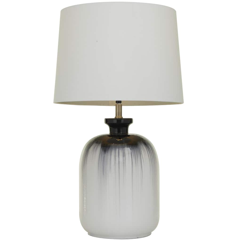 Glass Gourd Style Base Table Lamp with Drum Shade - White - Roche River Decor - 17"W x 17"L x 29"H