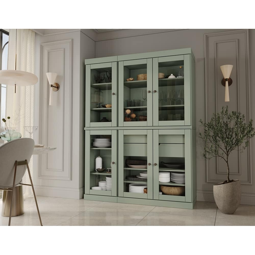 Palace Imports 100% Solid Wood 48.5" Pantry China Cabinet with Clear Glass Doors, 2-Drawers and Adjustable Shelves