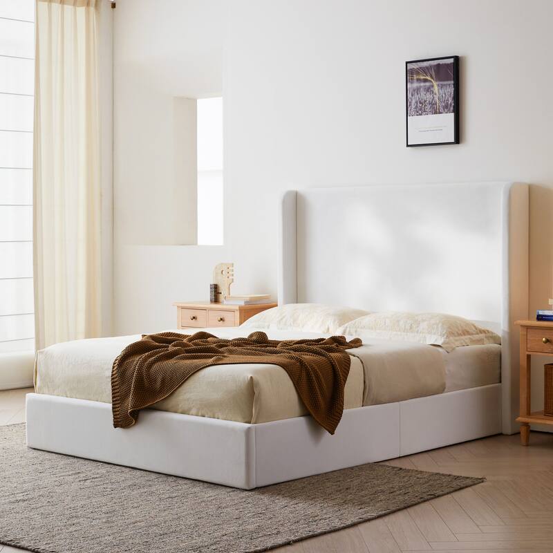 Upholstered Wingback Bed / Upholstered Platform Bed Frame / 52.3" High Headboard / Simplicity/ No Box Spring Needed/ King