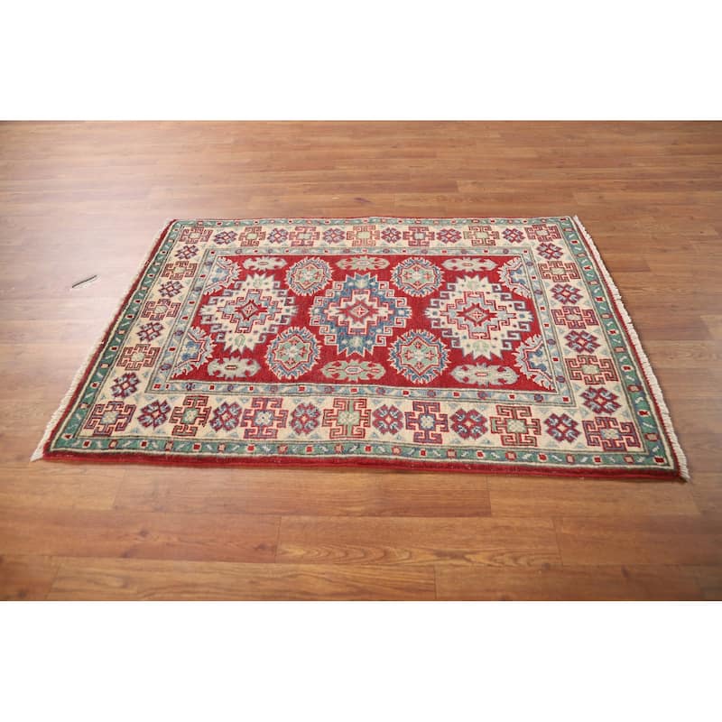 Red Kazak Foyer Rug Handmade Traditional Wool Carpet - 2'9"x 3'11"