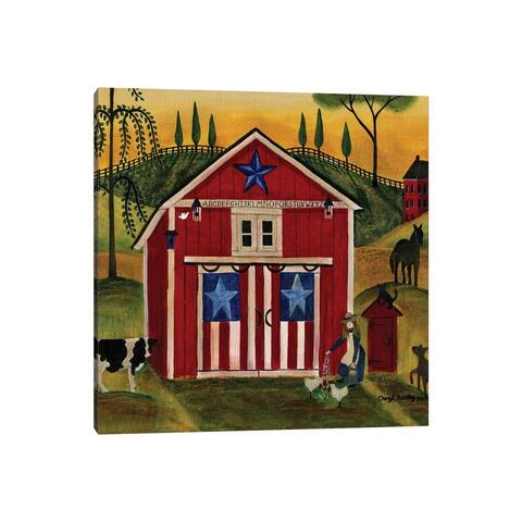 iCanvas "Sunrise Red White Blue Barn Lang" by Cheryl Bartley Canvas Print